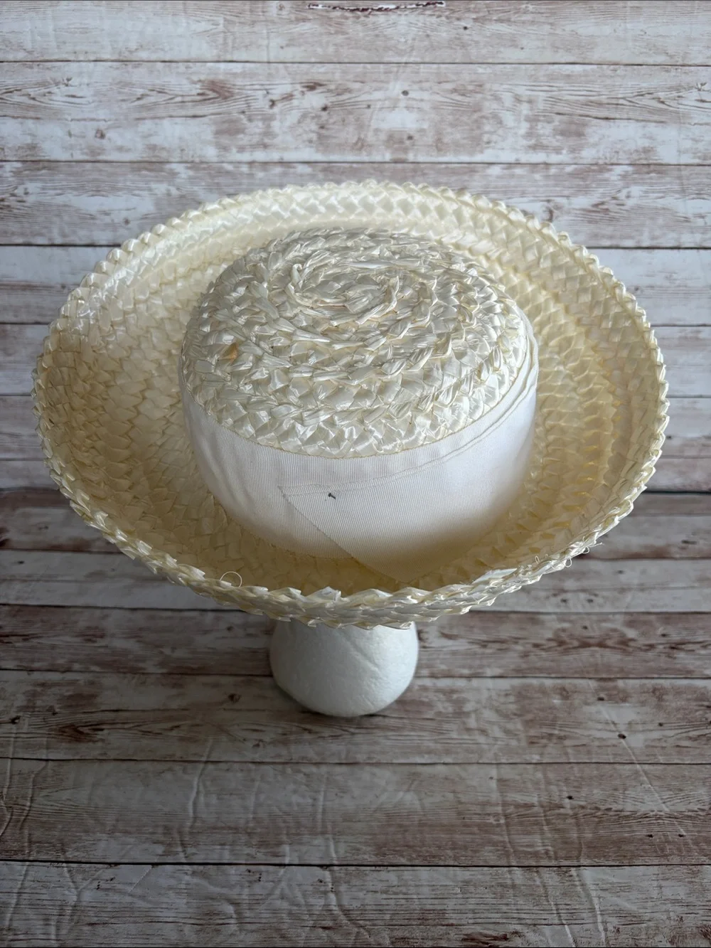 Vintage Cream Braided Straw Tilt Hat Breton-Style Straw Hat 1950's 1960's - Picture 4 of 9